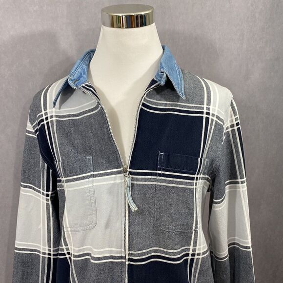 NWOT Victoria Jones Denim and Plaid Shirt Jacket - Picture 2 of 8